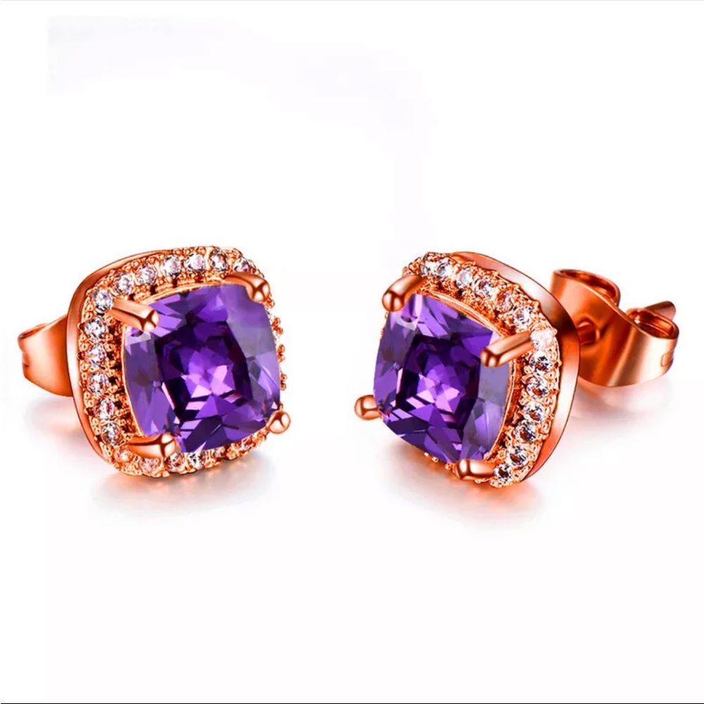 New Rose Gold Plated Amethyst Earrings - Picture 5 of 5